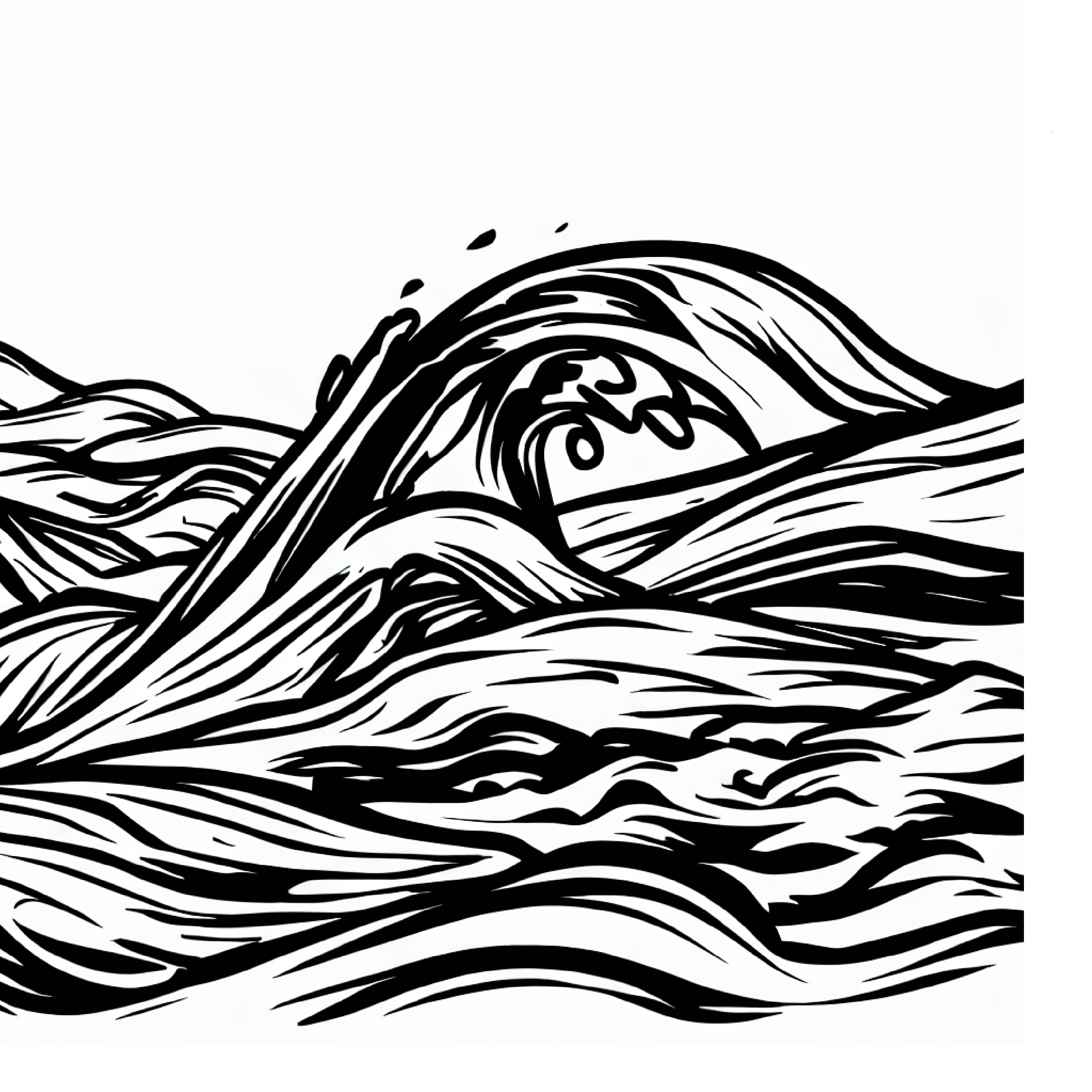 Line drawing of a river in flood